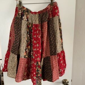 Sag Harbor Red and Black Floral Patchwork Skirt